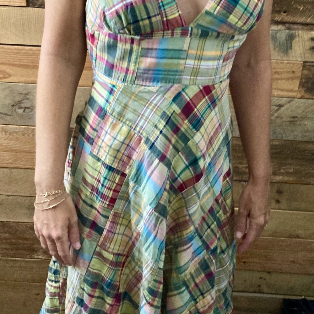 J. Crew Madras Plaid Midi Dress